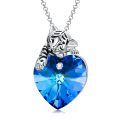 wholesale 925 Sterling Silver Blue Crystal Heart with Tiger Charm Pendant Necklace s for Women and Girls-0-0