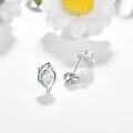 wholesale 925 Sterling Silver White Fire Opal Leaf Stud Earrings-0-0