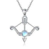wholesale 925 Sterling Silver Arrow And Bow Necklace With Moonstone Pendant-bow arrow-moonstone