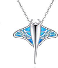 wholesale 925 Sterling Silver & Colorful Stone Stingray Pendant Necklace for Women, Cute Manta Ray Jewelry Gift-stingray