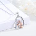 wholesale 925 Sterling Silver Mother and Baby Foxes in Heart Pendant Necklace for Women-0-1