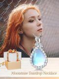 wholesale 925 Sterling Silver Blue Opal Leaf Design Halo Pendant Necklace-0-5
