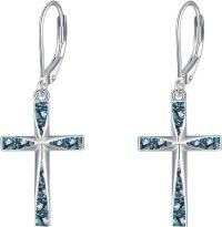 wholesale Sterling Silver Cross Dangle Drop Earrings for Women-B-abalone shell