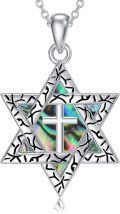 wholesale 925 Sterling Silver Star of David Cross Abalone Shell Pendant Necklace for Men Women s-0-0