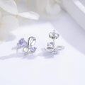 wholesale 925 Sterling Silver Purple Crystal Butterfly Stud Earrings for Women Girls Hypoallergenic  4PCs Set-0-2