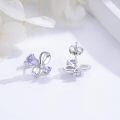 wholesale 925 Sterling Silver Butterfly Purple Amethyst Cz Stud Earrings Platinum Plated-0-2