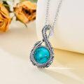 wholesale 925 Sterling Silver Natural Turquoise and Larimar Infinity Feather Pendant Necklace-0-2