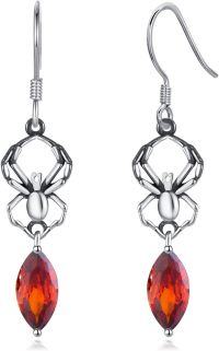wholesale 925 Sterling Silver Red Crystal Gothic Spider Drop Earrings-Spider