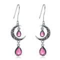 wholesale 925 Sterling Silver Crescent Moon Drop Earrings with Garnet and Red Crystal Accents-0-10