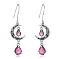 wholesale 925 Sterling Silver Crescent Moon Drop Earrings with Garnet and Red Crystal Accents-Pink