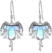 wholesale 925 Sterling Silver Birthstone Dragon Dangle Earrings for Women (Jan Dec)-June-Moonstone
