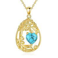 wholesale 925 Sterling Silver Heart Pendant Necklace Wholesale Gold Plated-12-Dec-Turquoise