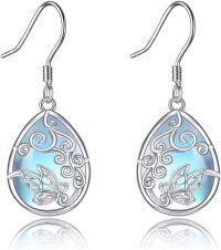 wholesale 925 Sterling Silver Rainbow Moonstone Butterfly Dangle Earrings 17x12mm Gift-Butterfly earrings