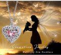 wholesale 925 Sterling Silver & Stone Butterfly Urn Necklace for Ashes - 2 in 1 Cremation Jewelry with Photo Locket, Memorial Keepsake for Loved Ones/Pets-0-3
