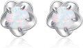 wholesale 925 Sterling Silver White Fire Opal Flower Stud Earrings for Women - Christmas Gifts-0-0