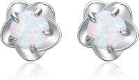 wholesale 925 Sterling Silver White Fire Opal Flower Stud Earrings for Women - Christmas Gifts-Flower