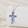 wholesale 925 Sterling Silver Abalone Shell Inlay Cross Pendant Necklace with Hope Inscription for Women and Men Christian Faith  45cm Chain Length-0-1
