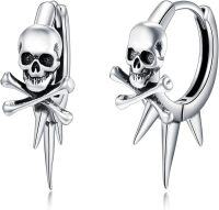wholesale Sterling Silver Spike Hoop Earrings with Dragon Snake Skull Barbed Wire Design-Skull