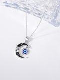 wholesale 925 Sterling Silver Evil Eye Crescent Moon Necklace for Women Men Protection Amulet Charm Pendant Gift 45cm Chain Length-0-4