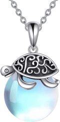 wholesale 925 Sterling Silver Blue Opal Sea Turtle Pendant Necklace for Women Girls-0-0