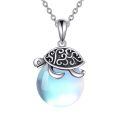 wholesale 925 Sterling Silver Blue Opal Sea Turtle Pendant Necklace for Women Girls-0-0