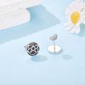 wholesale 925 Sterling Silver Pentagram Black Enamel Round Stud Earrings 8mm Diameter-0-3