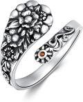 wholesale 925 Sterling Silver Flower Design Adjustable Ring with Orange Stone for Women and Girls-0-0