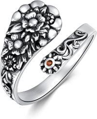 wholesale 925 Sterling Silver Flower Design Adjustable Ring with Orange Stone for Women and Girls-spoon rings