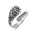 wholesale 925 Sterling Silver Flower Design Adjustable Ring with Orange Stone for Women and Girls-0-0