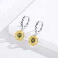 wholesale 925 Sterling Silver Sunflower Pendant Huggie Hoop Drop Earrings with Cubic Zirconia and Black Enamel Center-0-1