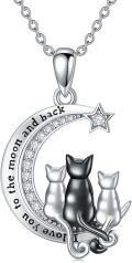 wholesale 925 Sterling Silver Moonstone Cat Family Pendant Necklace with Stars and Engraving - Gifts for Women-0-0