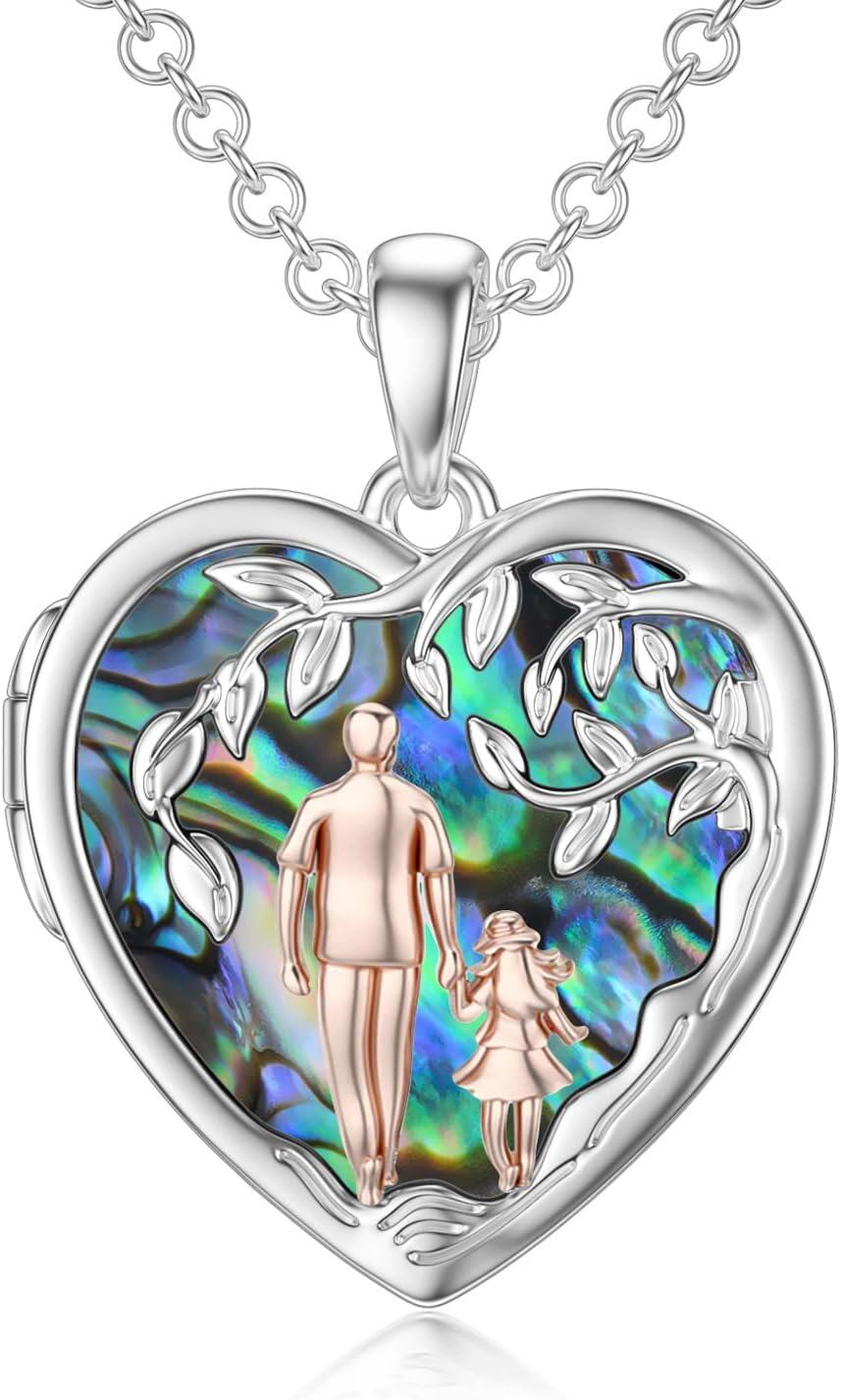 Sterling Silver Abalone Shell Daughter Locket Necklace Gift from Mom Dad-02-01-Father Daughter Locket+ Photo-02-01-Father Daughter Locket