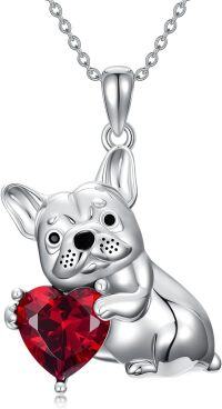 wholesale Metal Synthetic Stone French Bulldog Pendant Necklace for Women-January(Garnet)
