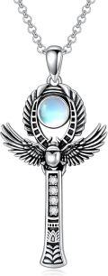 wholesale 925 Sterling Silver Moonstone Ankh Pendant Necklace for Women and Men-0-0