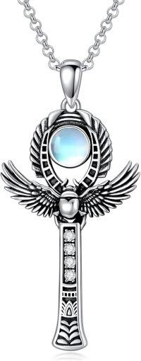 wholesale 925 Sterling Silver Moonstone Ankh Pendant Necklace for Women and Men-01-Style 1