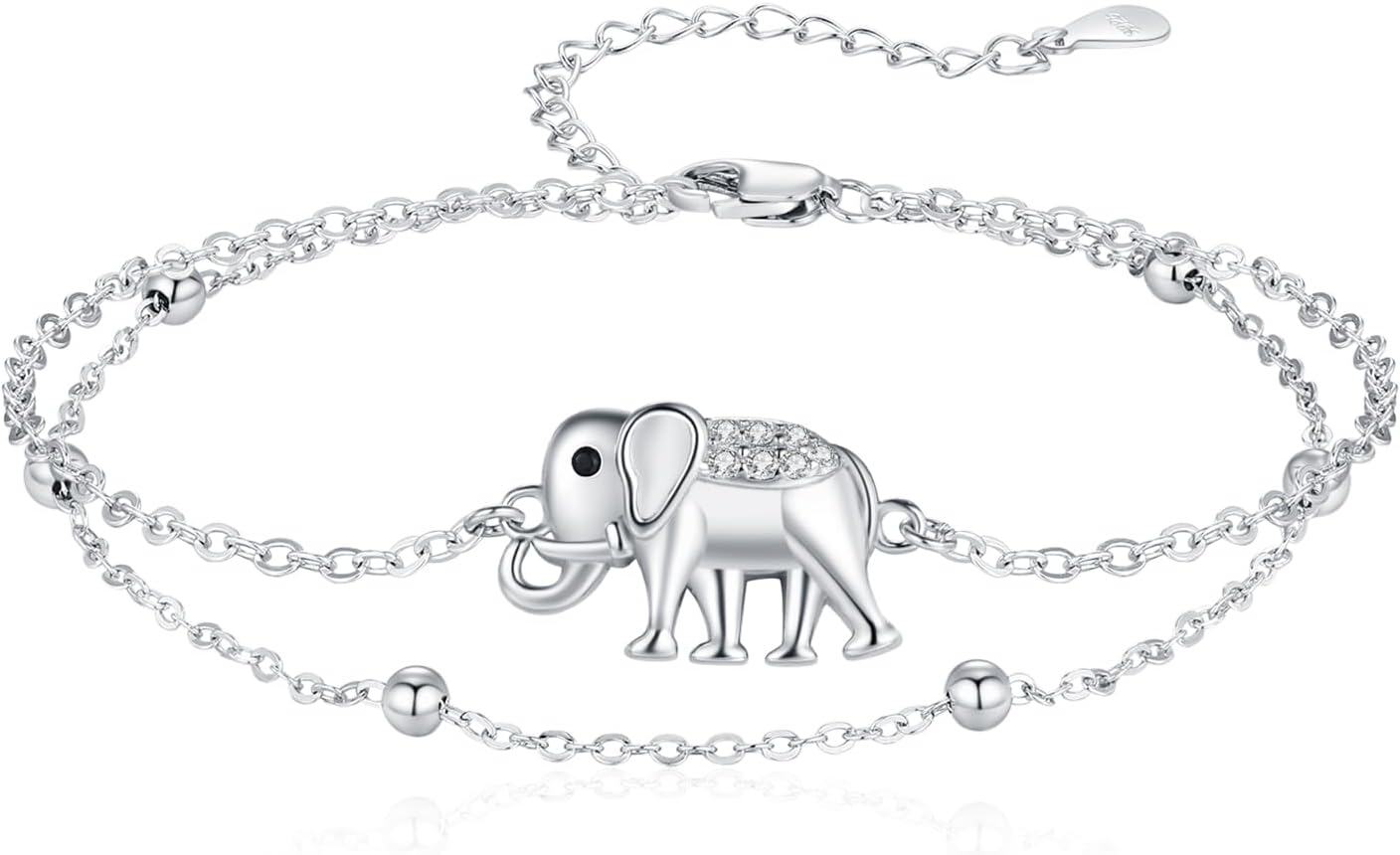 wholesale 925 Sterling Silver Elephant Charm Bracelet with Cubic Zirconia - Adjustable Size for Women and Girls-0-0