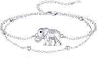 wholesale 925 Sterling Silver Elephant Charm Bracelet with Cubic Zirconia - Adjustable Size for Women and Girls-Bracelets Elephant