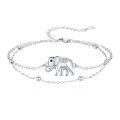wholesale 925 Sterling Silver Elephant Charm Bracelet with Cubic Zirconia - Adjustable Size for Women and Girls-0-0