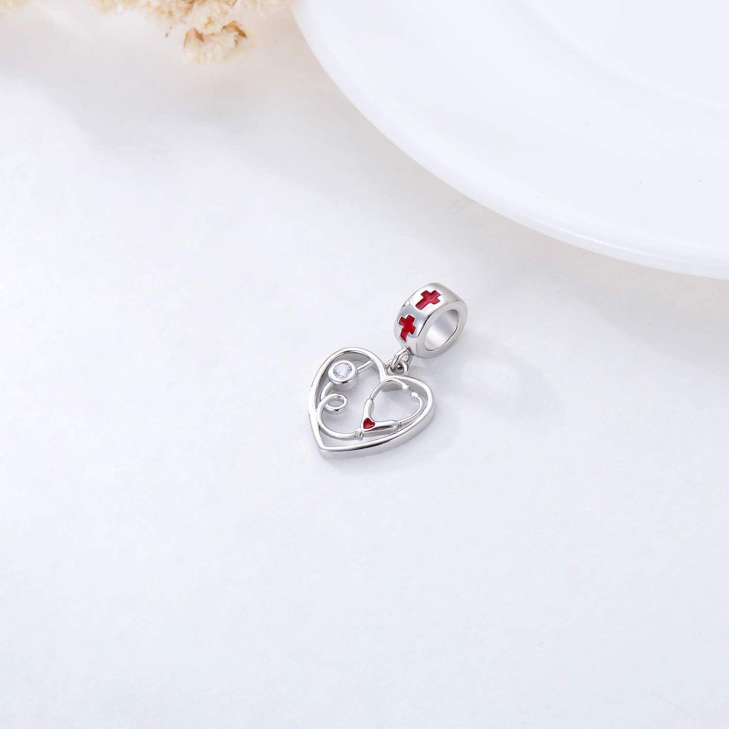 wholesale 925 Sterling Silver Heart Stethoscope Nurse Cross Charm Bracelet  for Women Girls-0-3