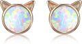 wholesale 925 Sterling Silver Cat Opal Stud Earrings Tiny Cute Animal Cat Pierced Earrings Jewelry for Women-0-0