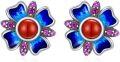 wholesale 925 Sterling Silver Blue Opal Pink Sapphire Red Coral Flower Stud Earrings - Chinese Style  for Women Girls-0-0
