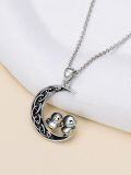 wholesale 925 Sterling Silver Penguin Crescent Moon Pendant Necklace-0-2