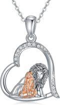 wholesale 925 Sterling Silver Heart-Shaped Lion Pendant Necklace with Cubic Zirconia Stones for Women Girls  48cm Chain Length-0-0