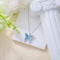 wholesale 925 Sterling Silver Blue Opal Butterfly Pendant Necklace with Cubic Zirconia Accents-0-2