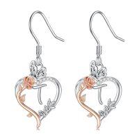 TOUPOP Sterling Silver Rose Heart Butterfly Initial T Letter Drop Dangle Earrings-undefined