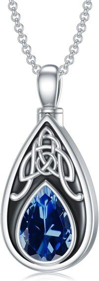 wholesale 925 Sterling Silver Birthstone Celtic Knot Teardrop Urn Necklace for Ashes-12-December