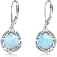 wholesale Sterling Silver Lapis Turquoise Larimar Opal Black Pearl Dangle Earrings-Larimar earrings