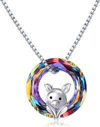 wholesale 925 Sterling Silver Rainbow Crystal Pig Pendant Necklace for Women and Girls Gifts-0.55\" Volcano Crystal