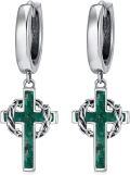 wholesale Sterling Silver Cross Hoop Earrings with Crown of Thorns for Men Women-0-6