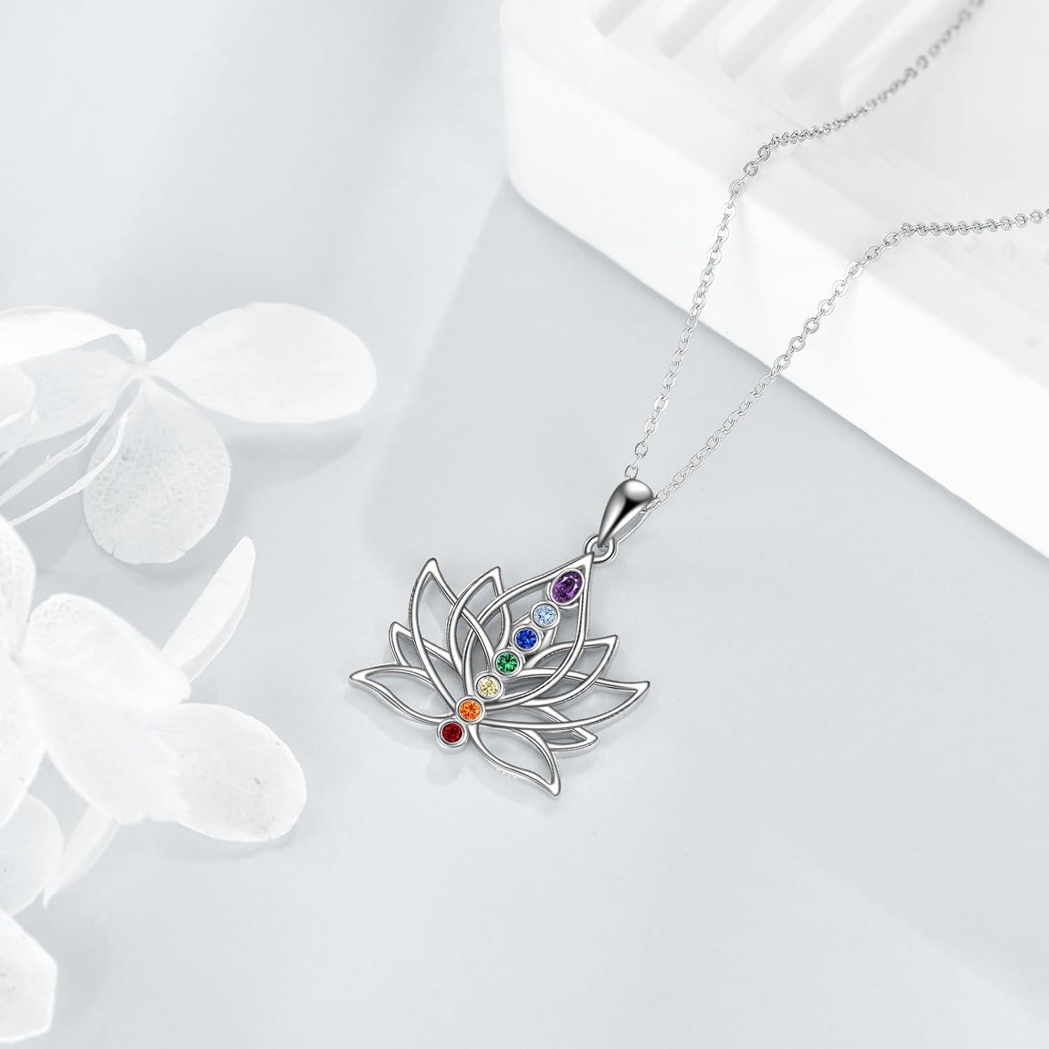  Sterling Silver Chakra Lotus Pendant Necklace for Women -0-4